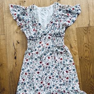 Max Studio White Floral Midi Dress with Red and Blue Accents